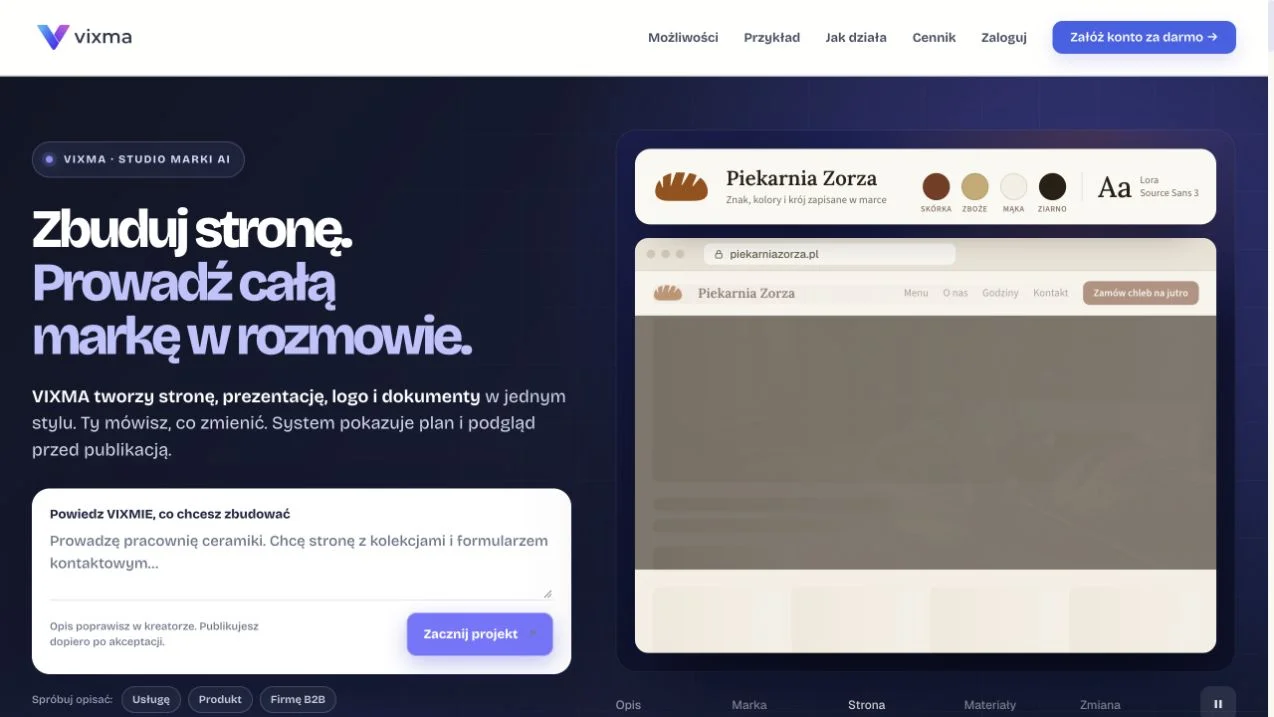 Rzeczywista strona Vixma — studio marki AI